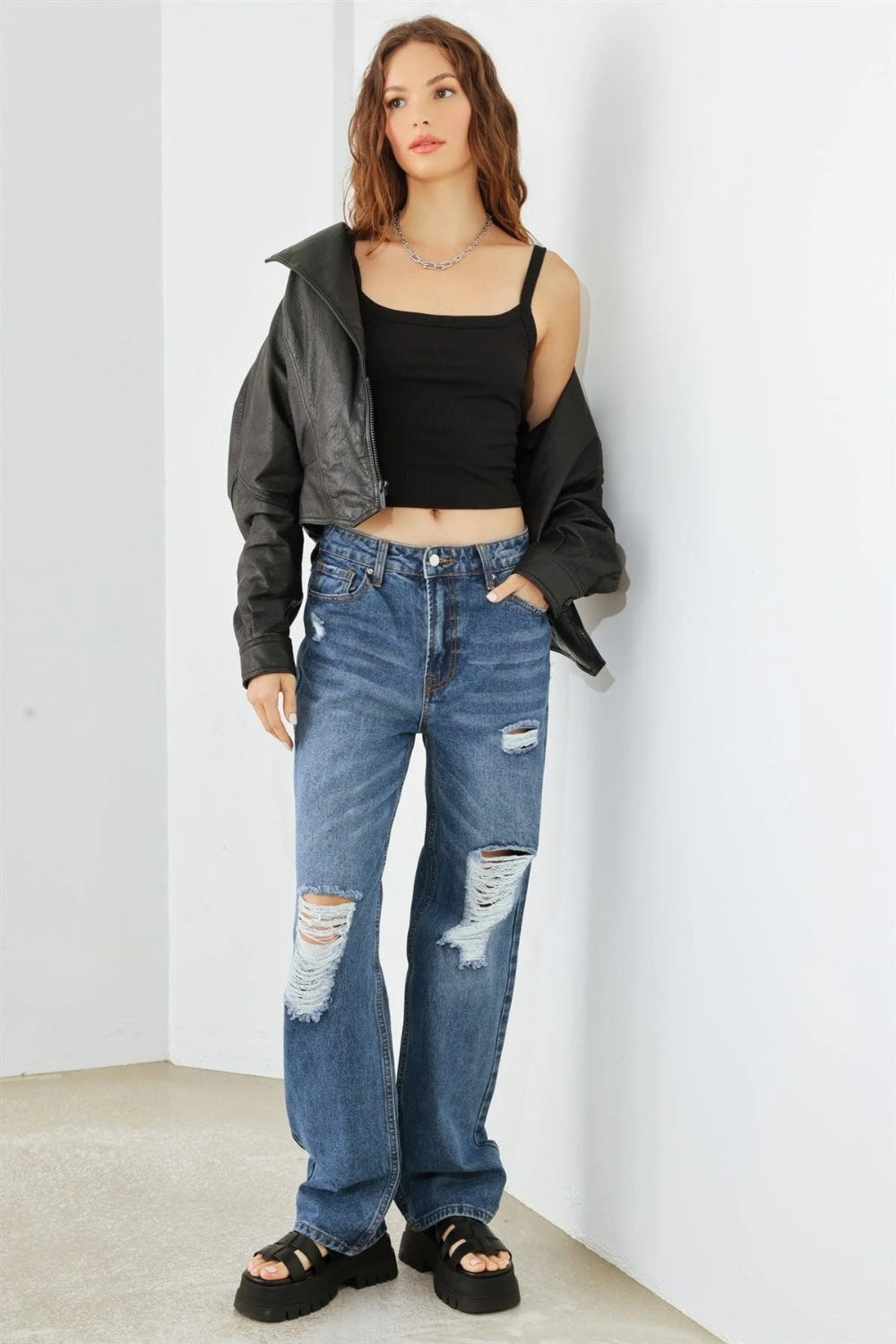 Distressed High Waist Hammer Jeans