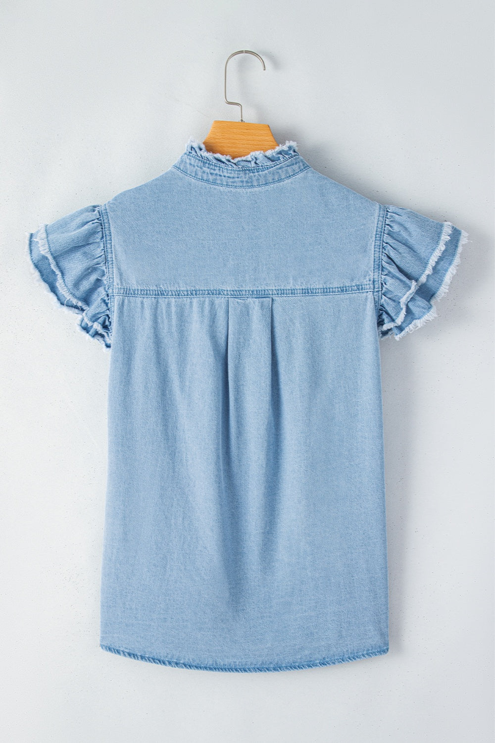 Button Up Cap Sleeve Mid Blue Denim Top