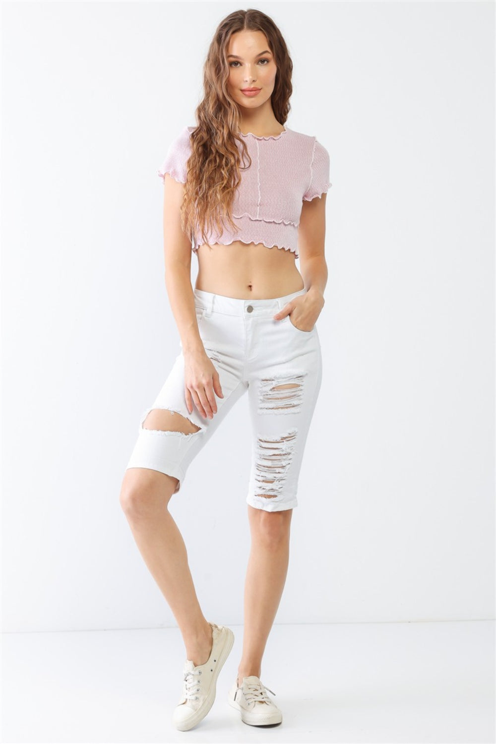 Distressed Denim Womens Bermuda Shorts