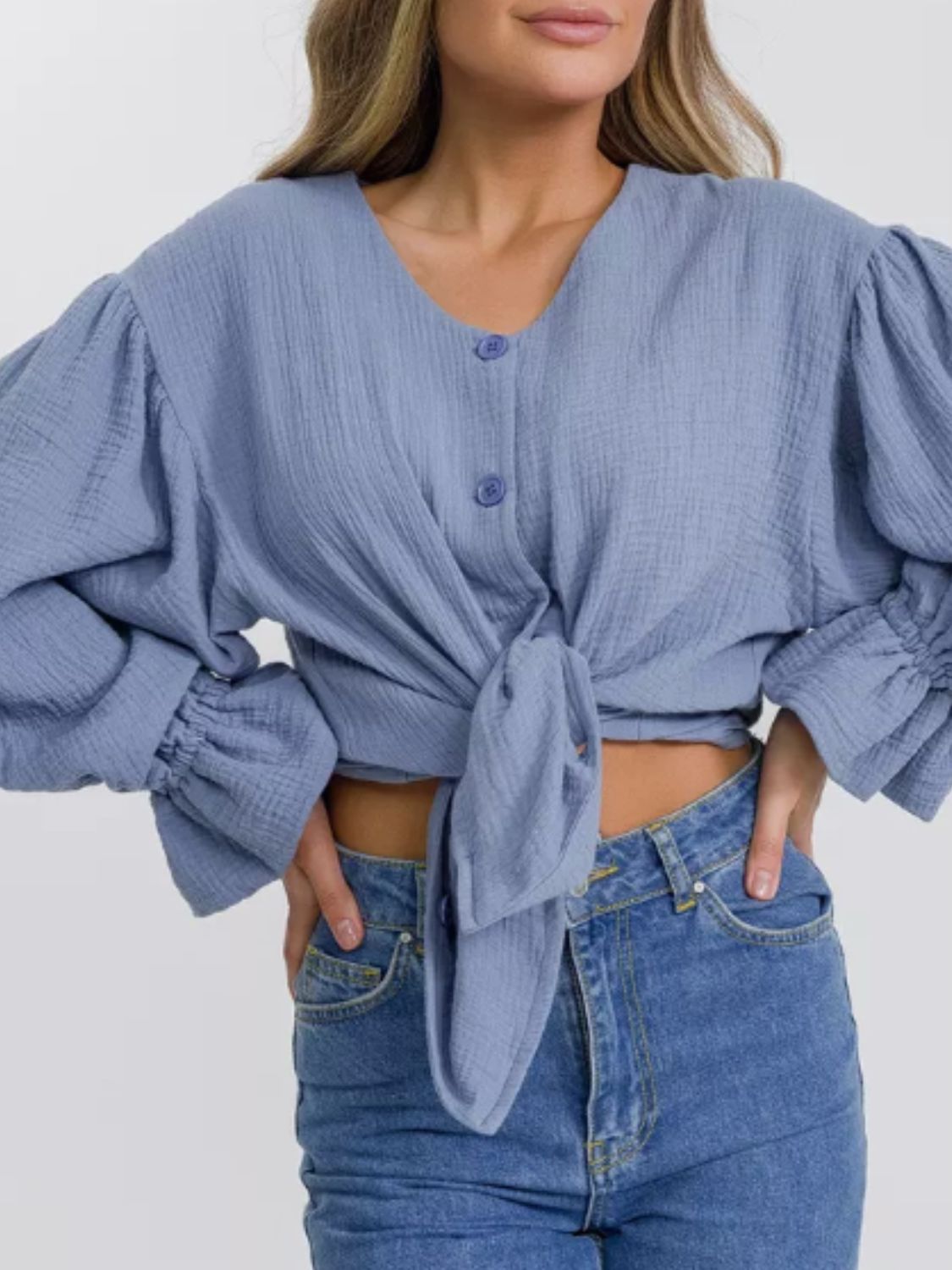 Cotton Button Up Flounce Sleeve Shirt