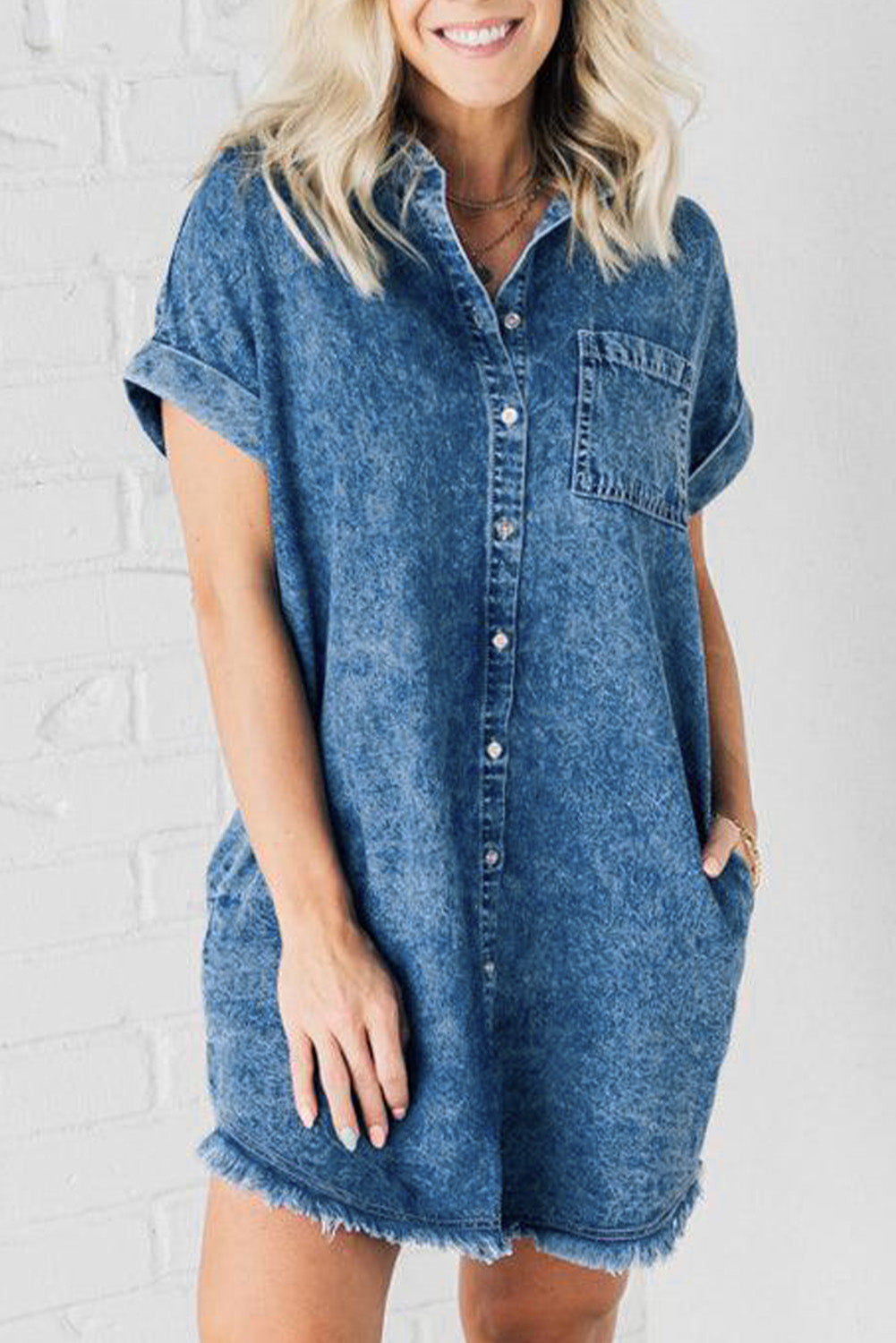 Dark Blue Raw Hem Summer Mini Dress