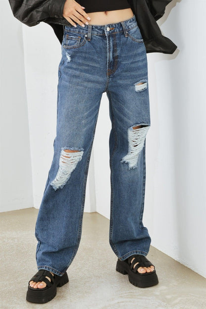 Distressed High Waist Hammer Jeans