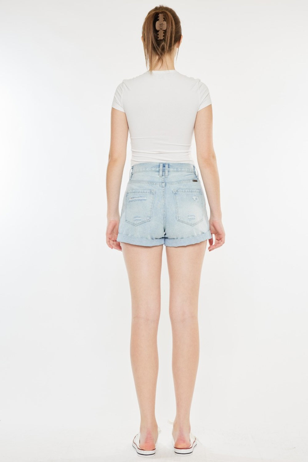 High Rise Repaired Denim Mom Shorts