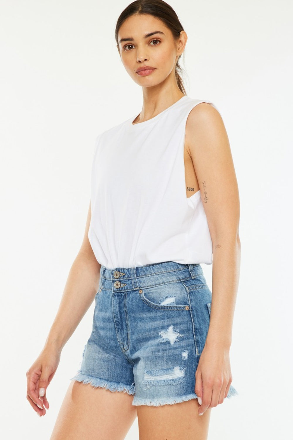 Full Size High Rise Raw Hem Denim Shorts