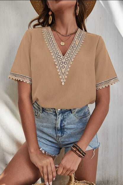 Boho Chic Crochet Short Sleeve Lace Blouse