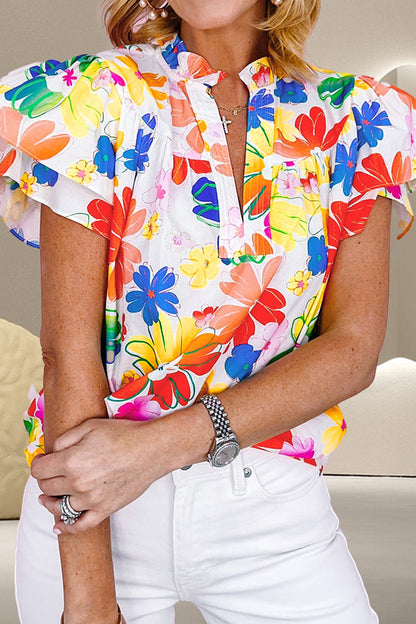 Ruffled Sleeve Blouse in Grandma Couch Vibe Floral Print