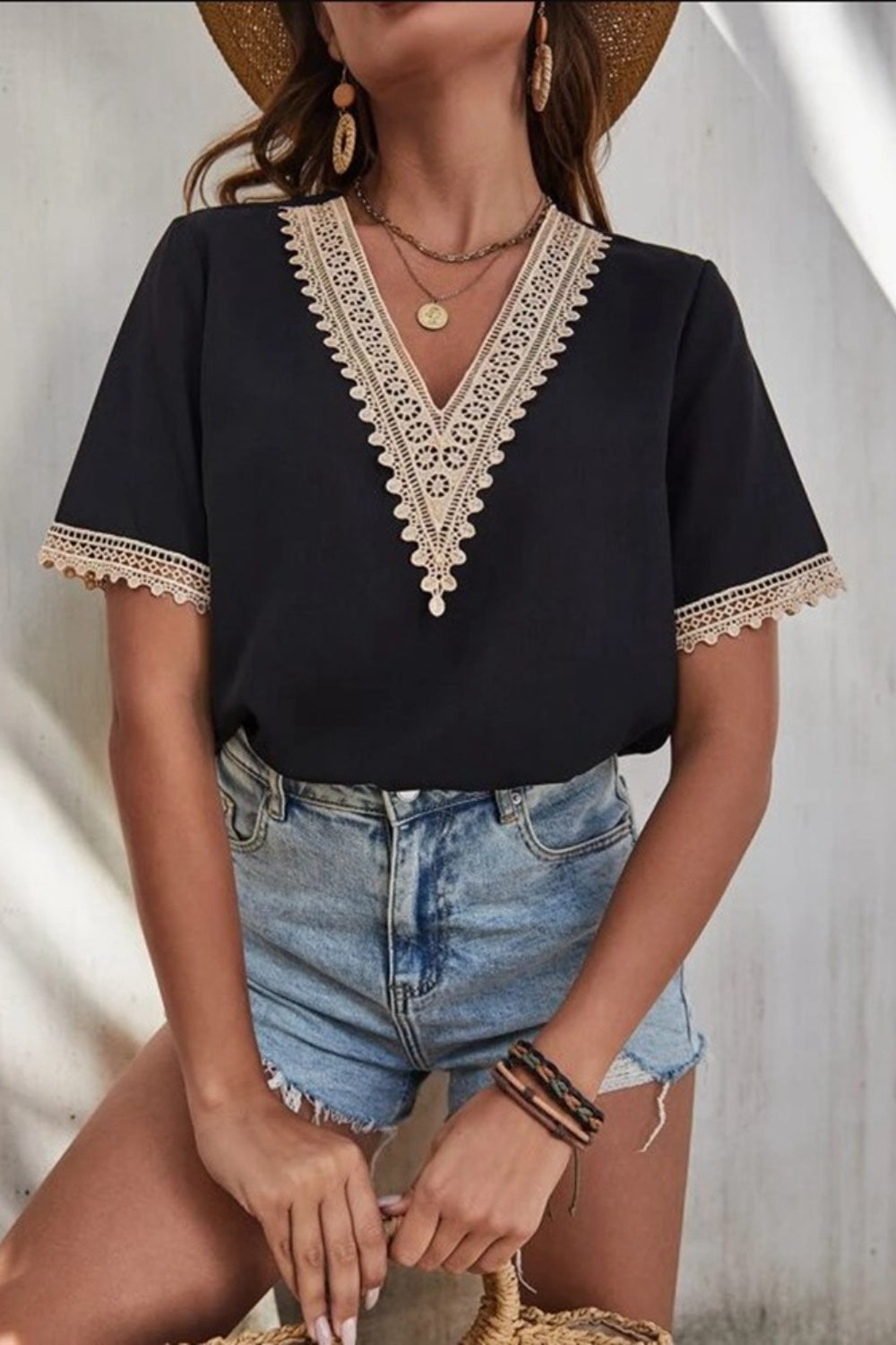 Boho Chic Crochet Short Sleeve Lace Blouse