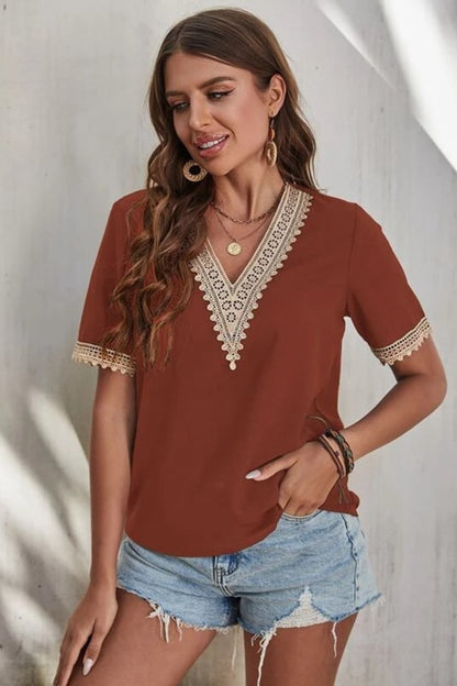 Boho Chic Crochet Short Sleeve Lace Blouse