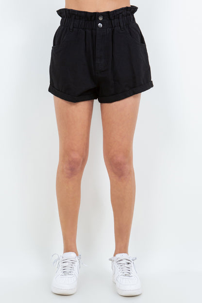 High Waist Paper Bag Shorts in Black