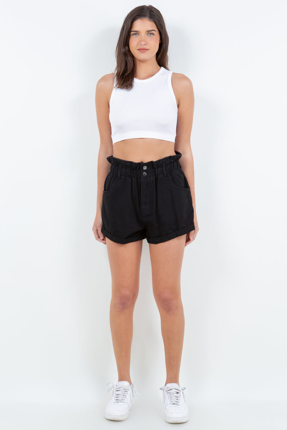 High Waist Paper Bag Shorts in Black