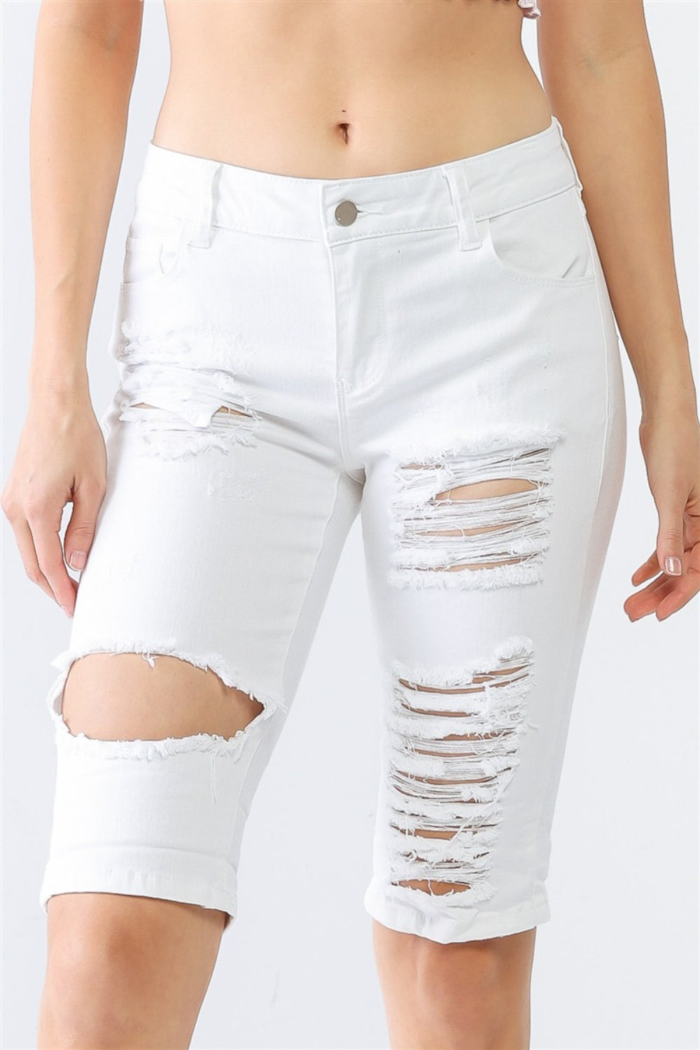 Distressed Denim Womens Bermuda Shorts