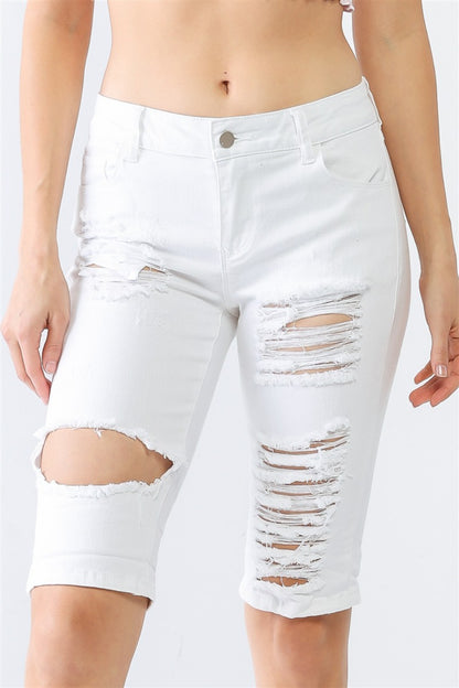 Distressed Denim Womens Bermuda Shorts