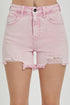 High Rise Distressed Pink Denim Shorts