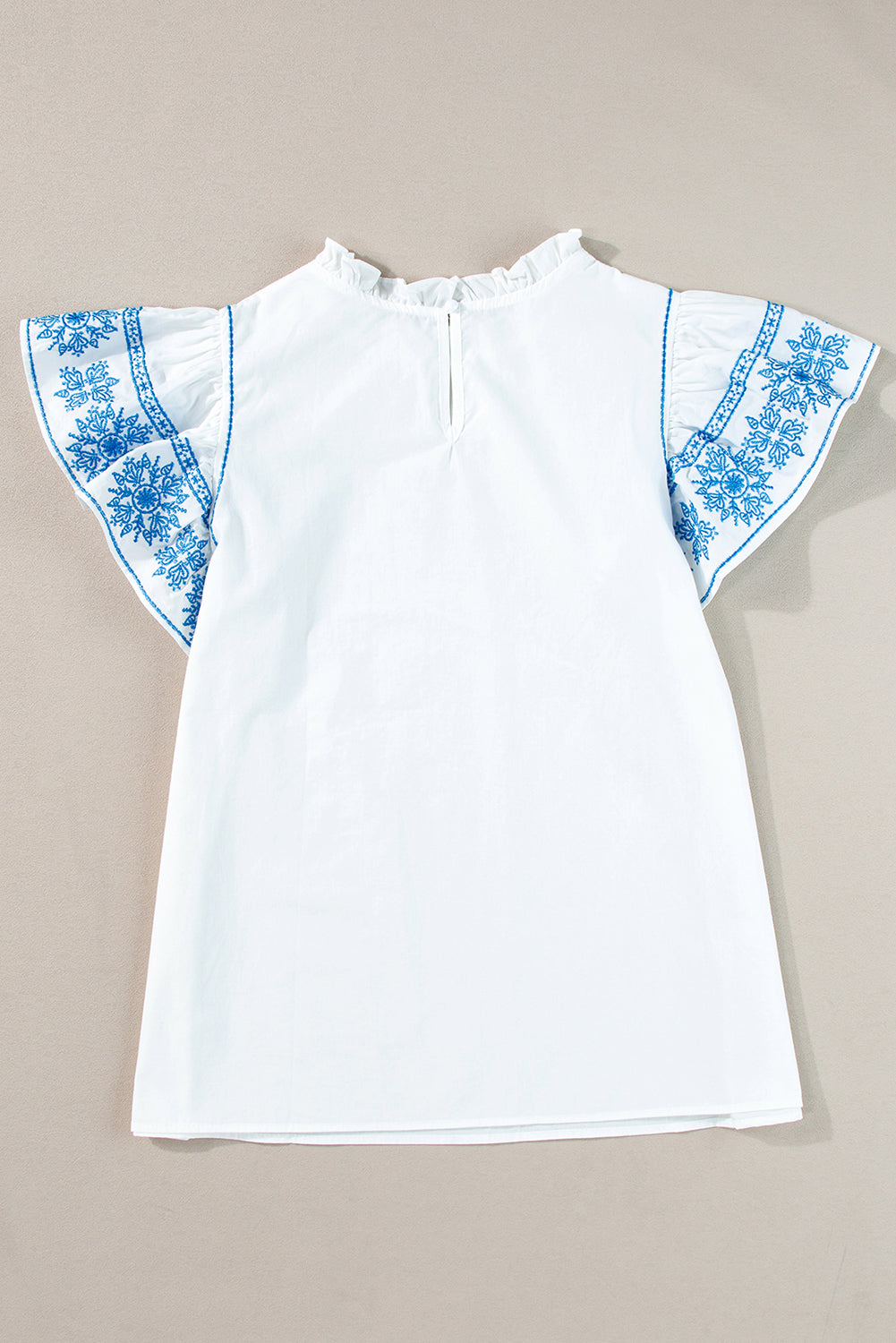 Blouse with Ruffled Sleeve Blue Teacup Detail