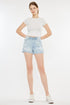 High Rise Repaired Denim Mom Shorts