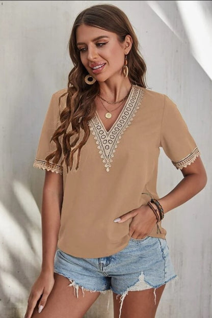 Boho Chic Crochet Short Sleeve Lace Blouse