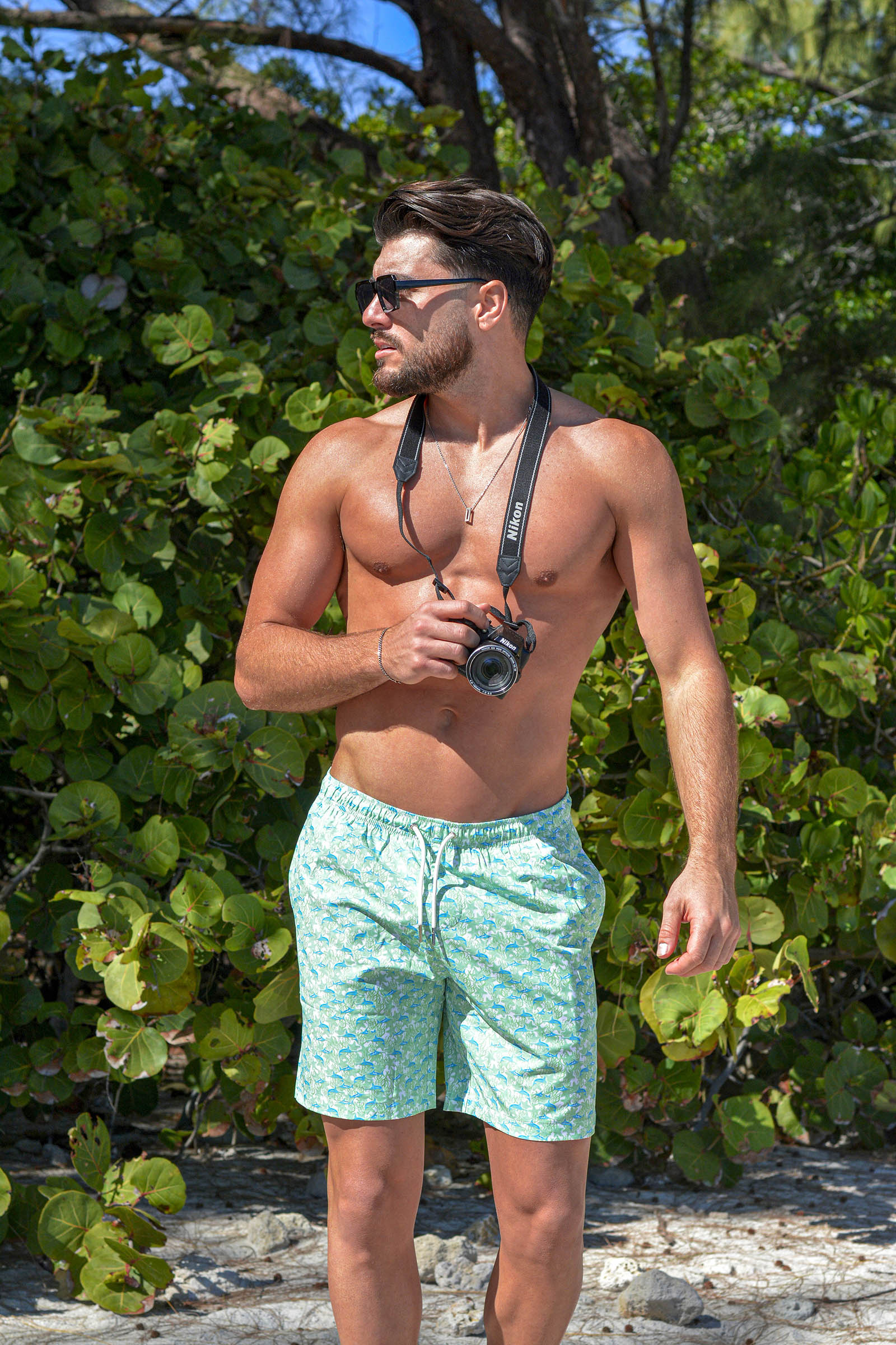 Green Marlin Bermies Swim Trunks