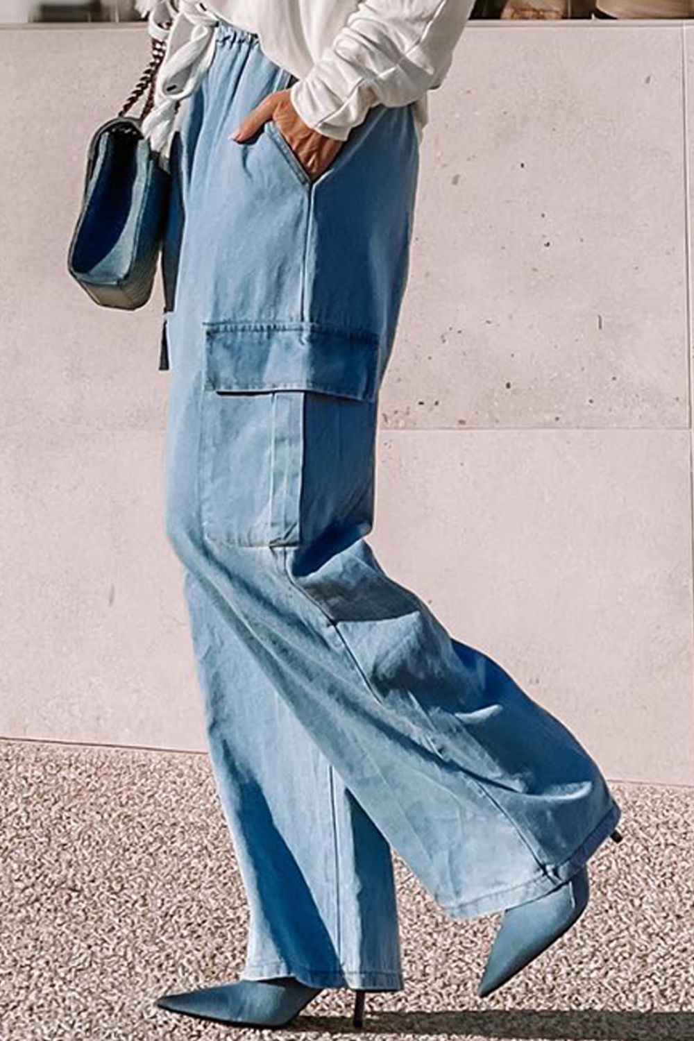 Drawstring Wide Leg Denim Lyocell Pants