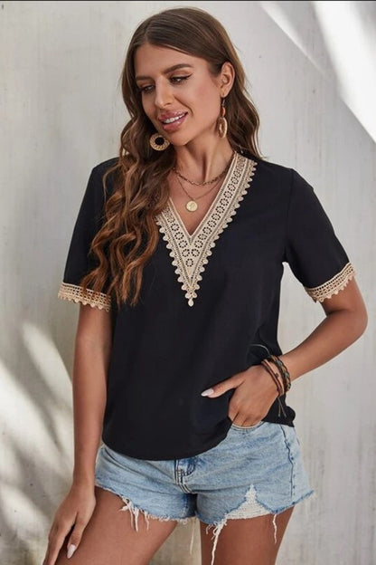 Boho Chic Crochet Short Sleeve Lace Blouse