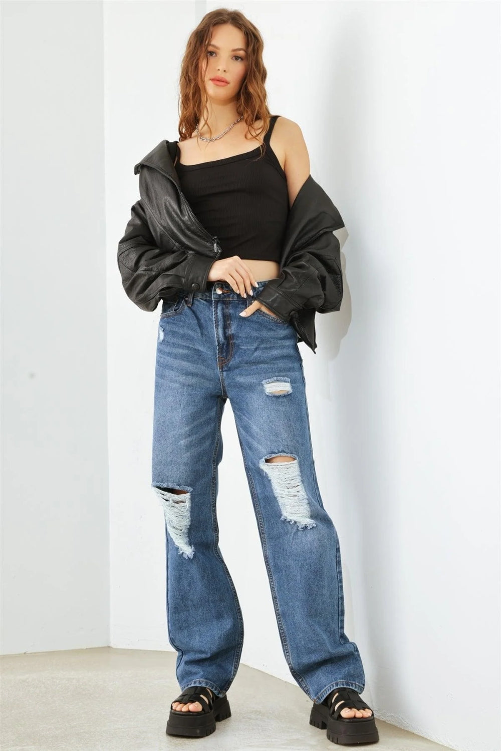 Distressed High Waist Hammer Jeans