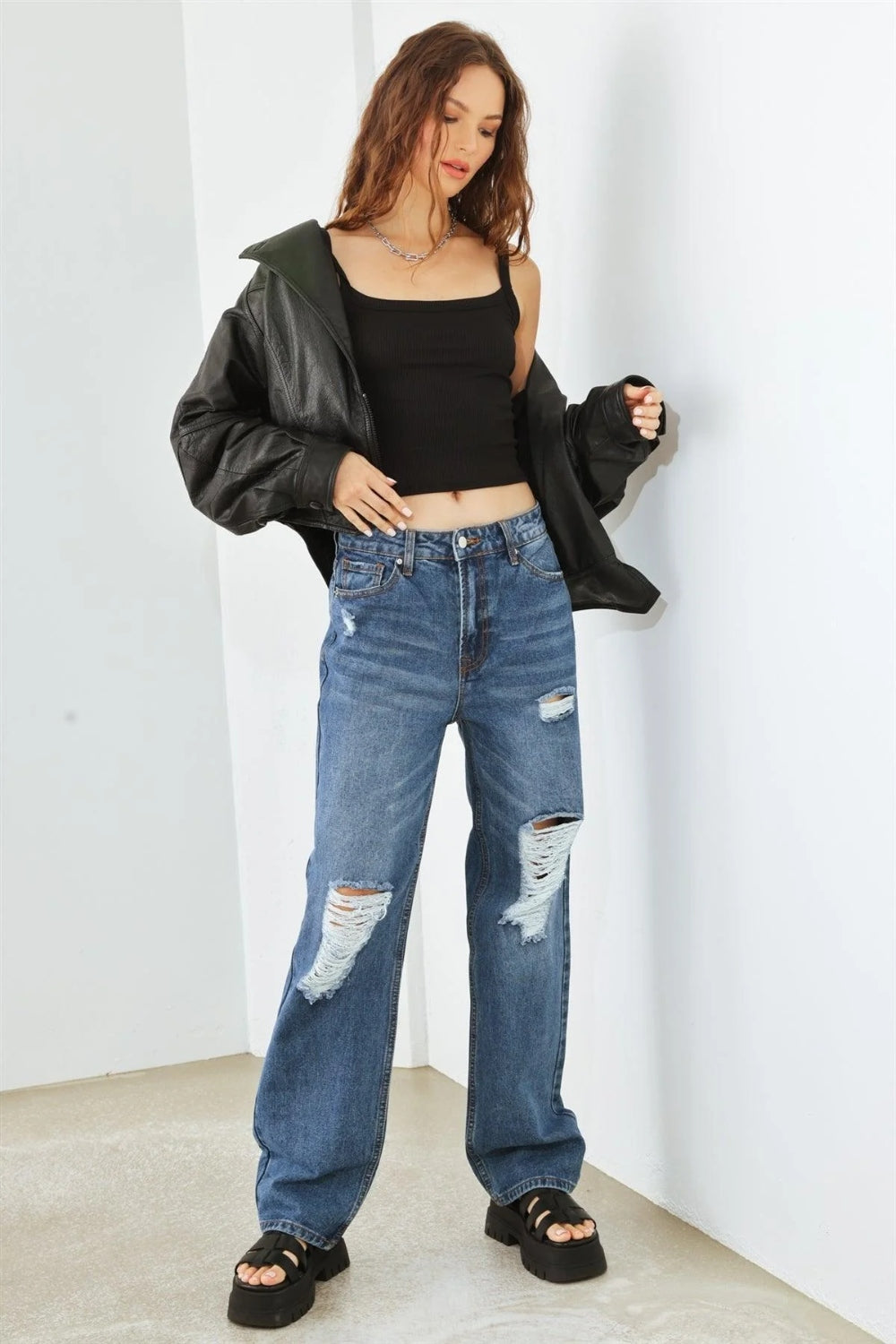 Distressed High Waist Hammer Jeans