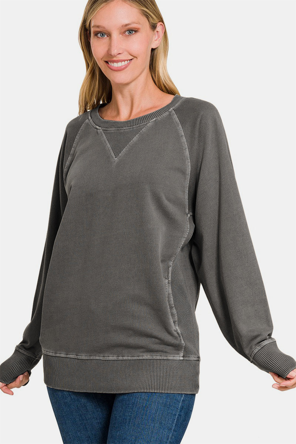 Black Round Neck Long Sleeve Sweatshirt