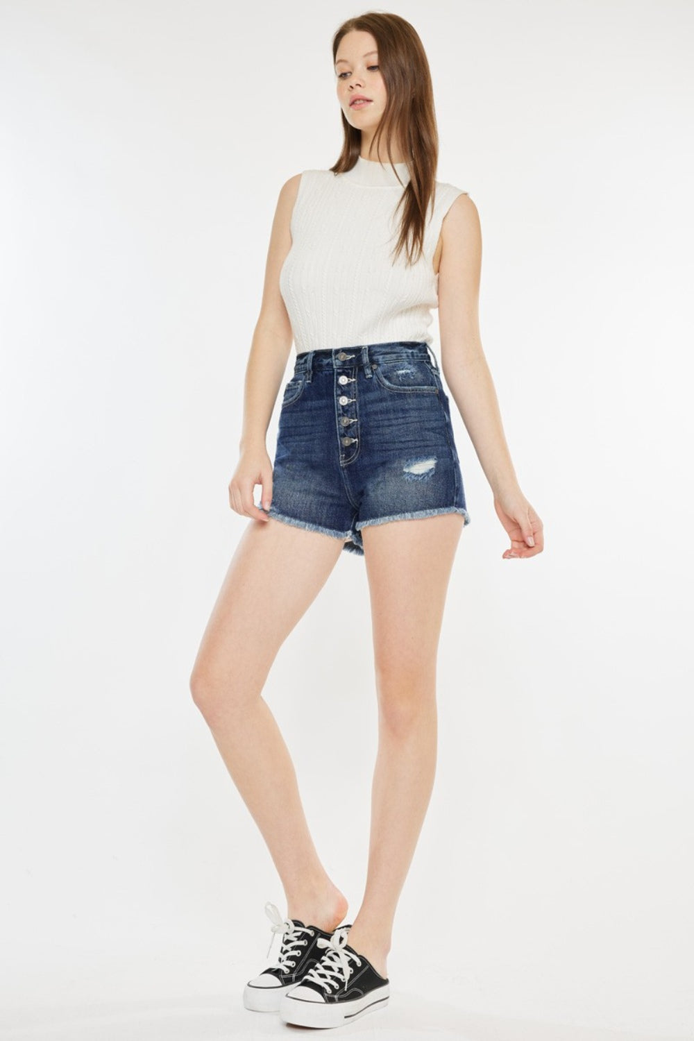 Raw Hem Button Fly Denim Shorts