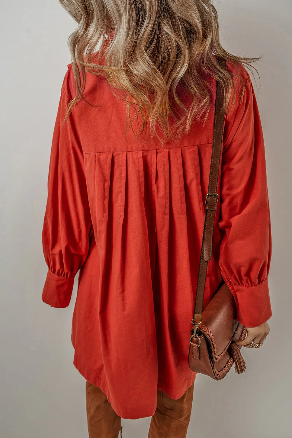 Pocketed Cotton Linen Blend Button Down Long Sleeve Shirt Dress