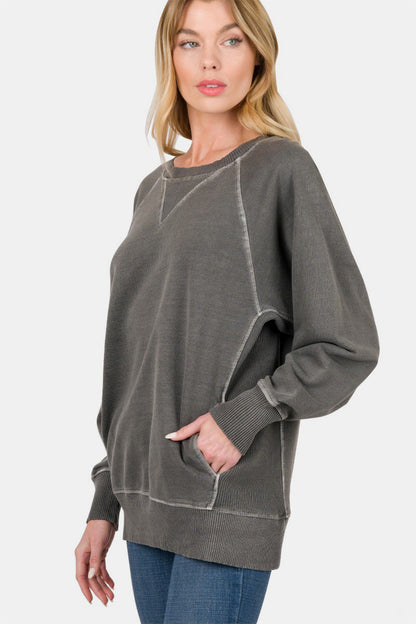 Black Round Neck Long Sleeve Sweatshirt