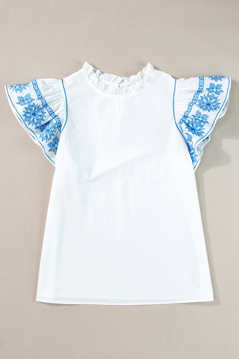 Blouse with Ruffled Sleeve Blue Teacup Detail