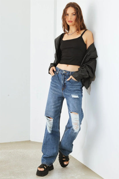 Distressed High Waist Hammer Jeans