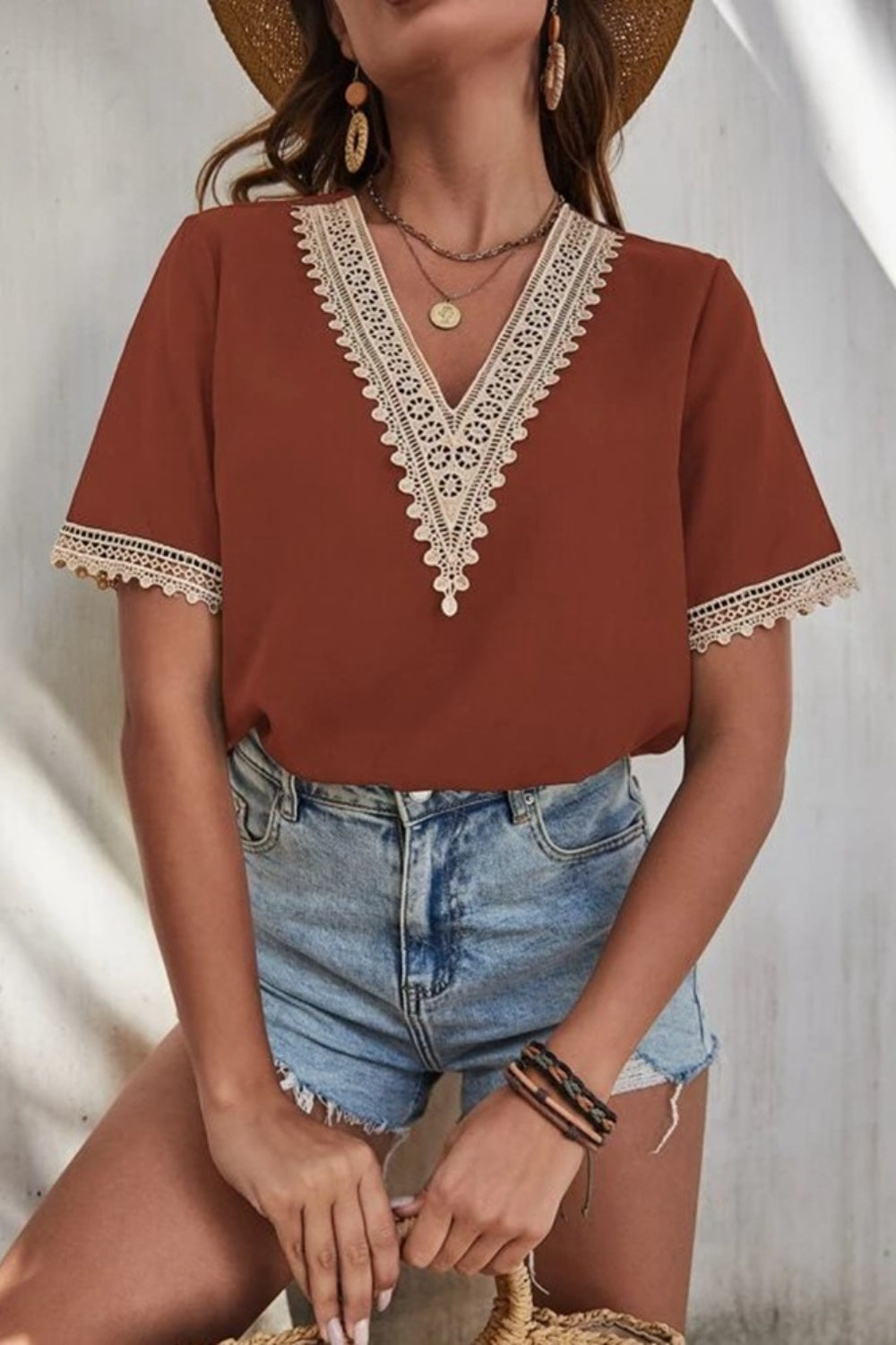 Boho Chic Crochet Short Sleeve Lace Blouse