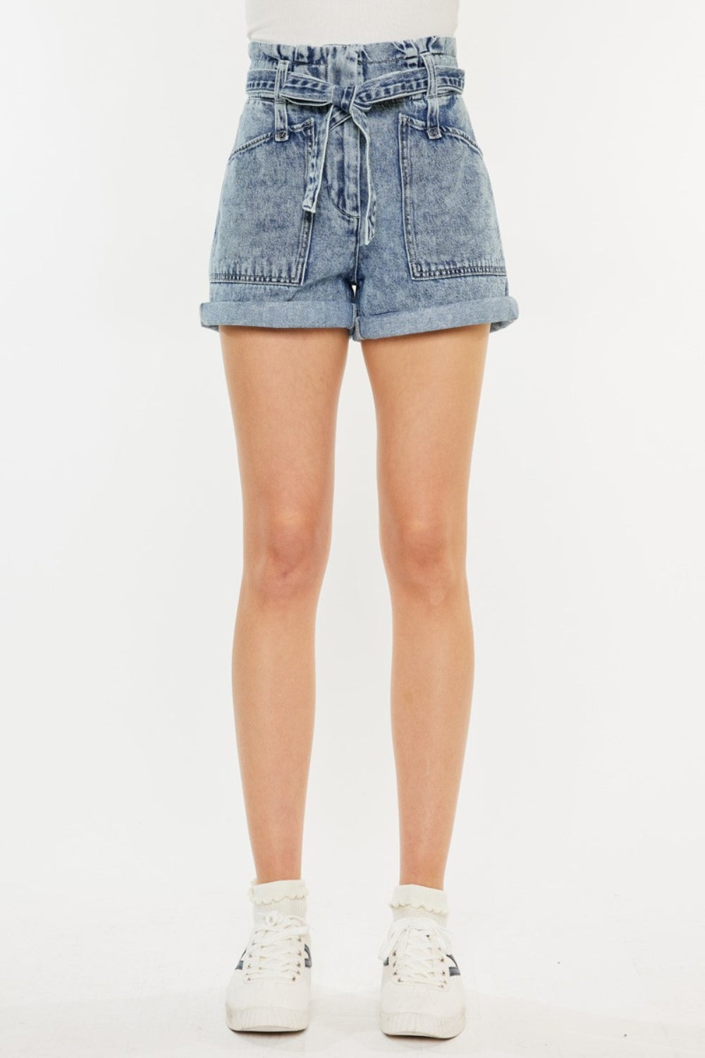 Ultra High Rise Paperbag Denim Shorts