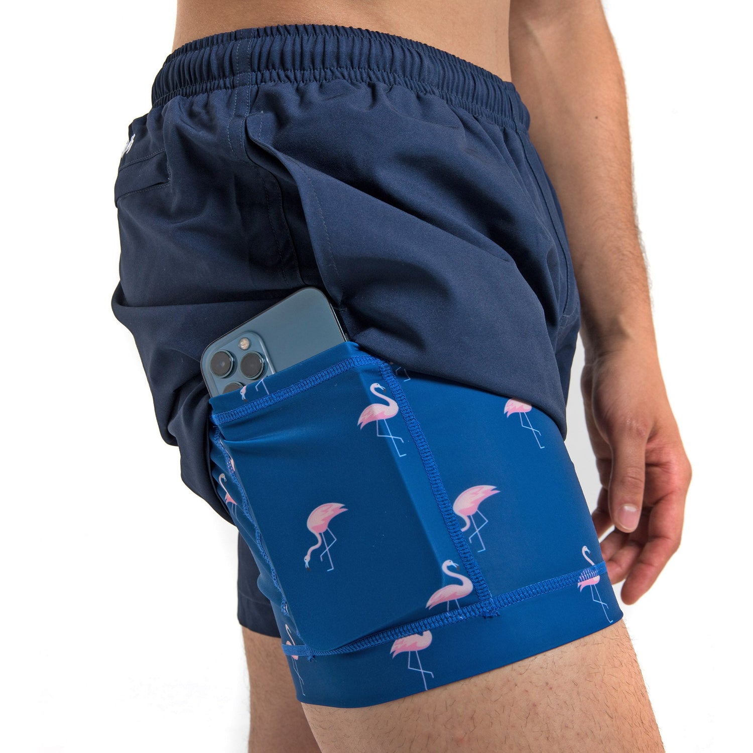 Navy &amp; Flamingo Recycled Polyester Athletic Short by Bermies