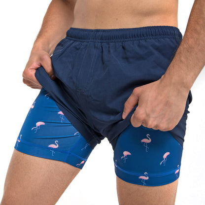 Navy &amp; Flamingo Recycled Polyester Athletic Short by Bermies