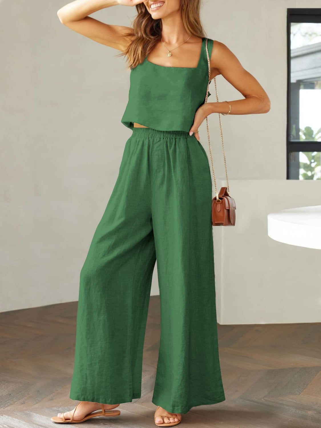 Chill Breeze Crop Top and Wide Leg Pants Set