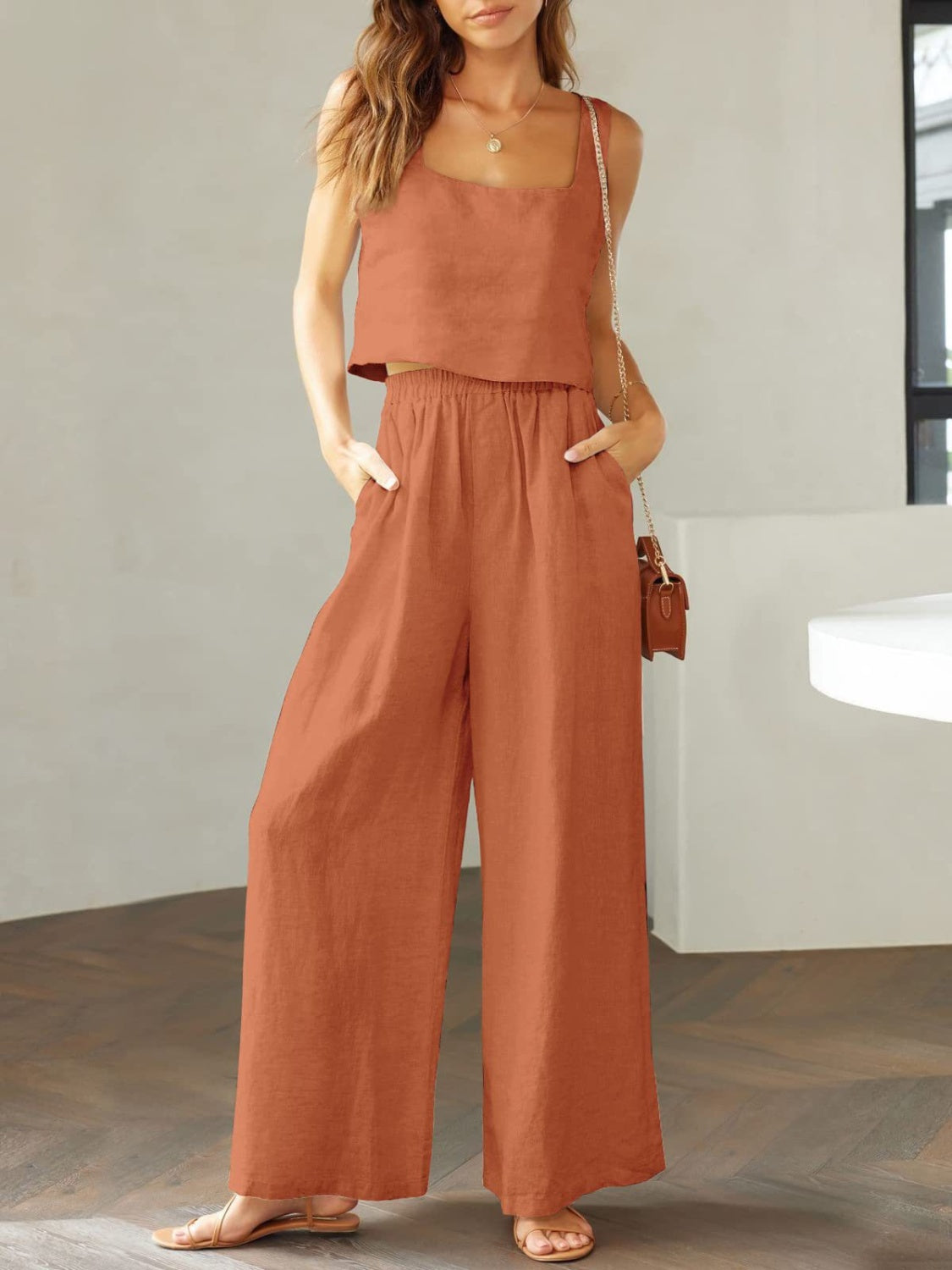 Chill Breeze Crop Top and Wide Leg Pants Set