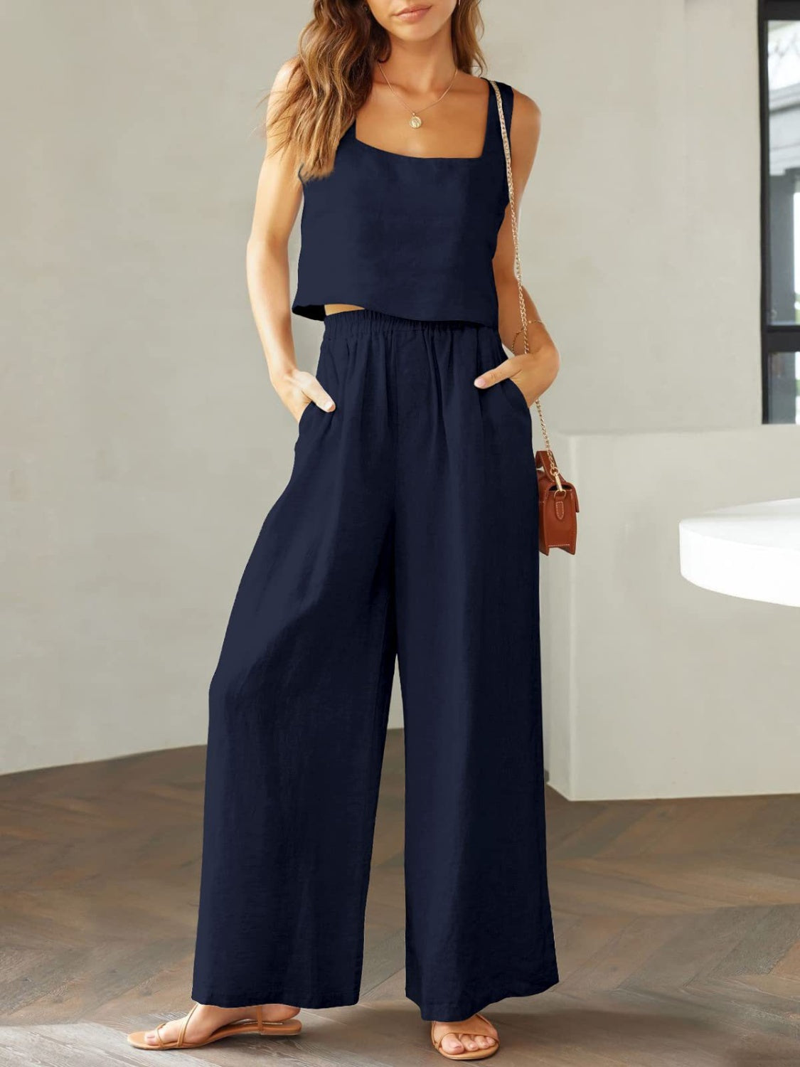 Chill Breeze Crop Top and Wide Leg Pants Set