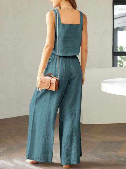 Chill Breeze Crop Top and Wide Leg Pants Set