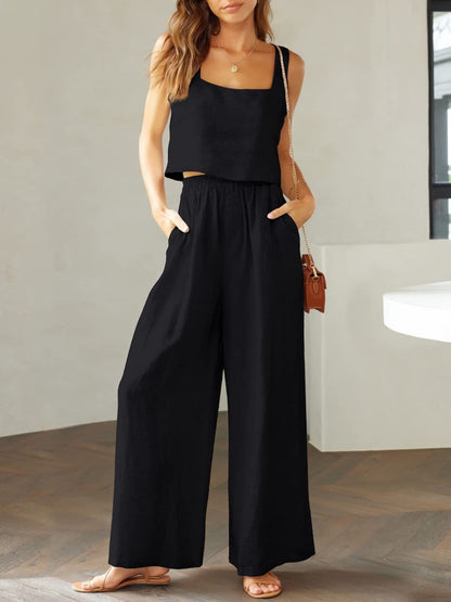 Chill Breeze Crop Top and Wide Leg Pants Set