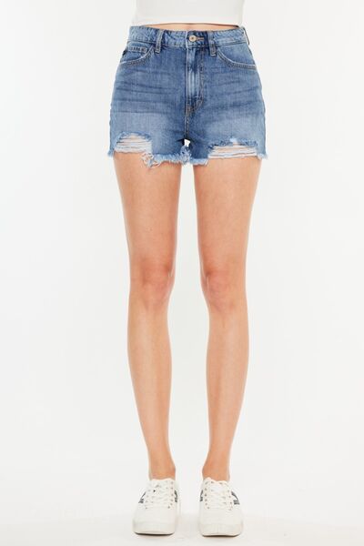 Distressed Raw Hem High Waist Denim Shorts