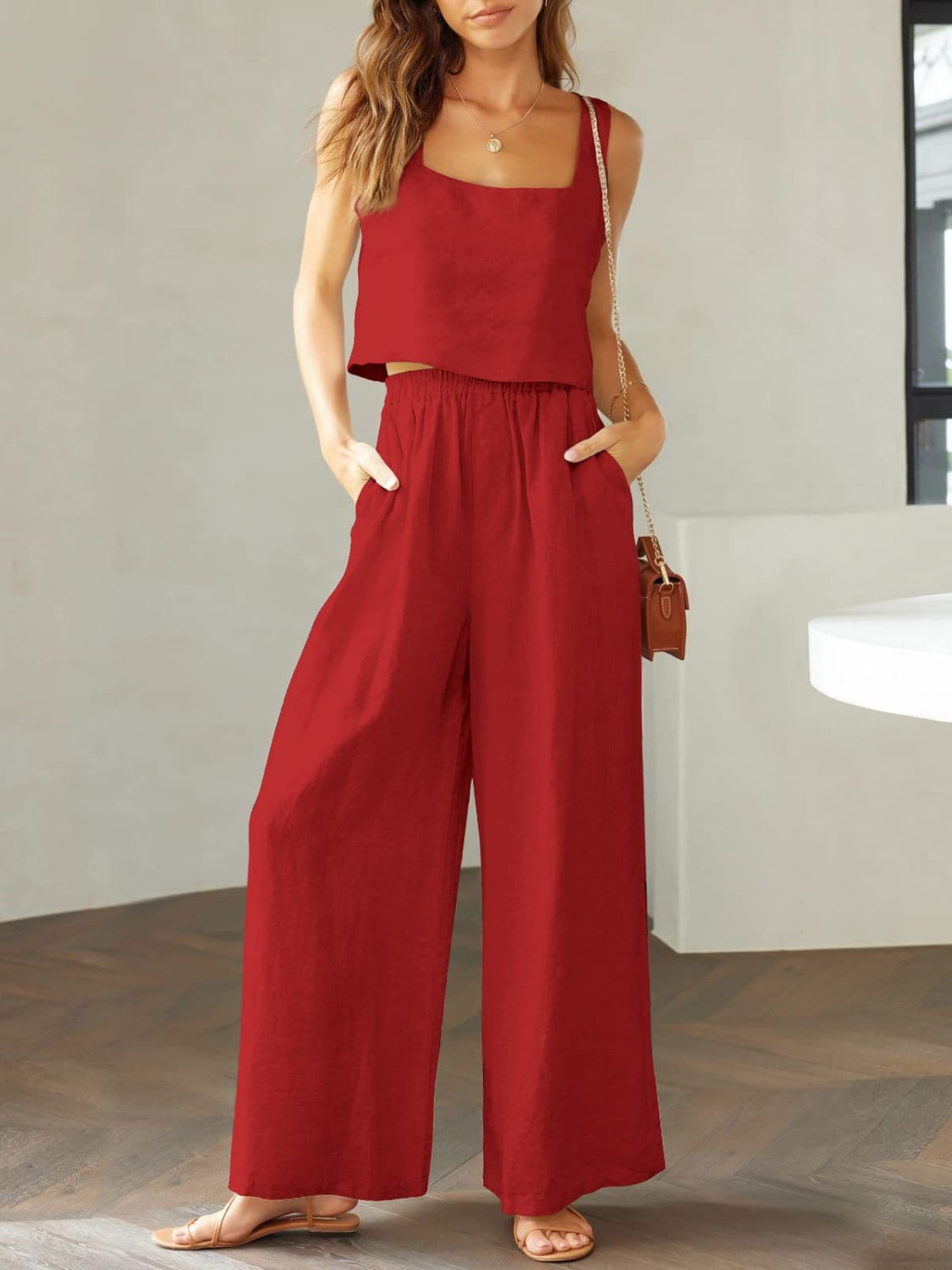 Chill Breeze Crop Top and Wide Leg Pants Set